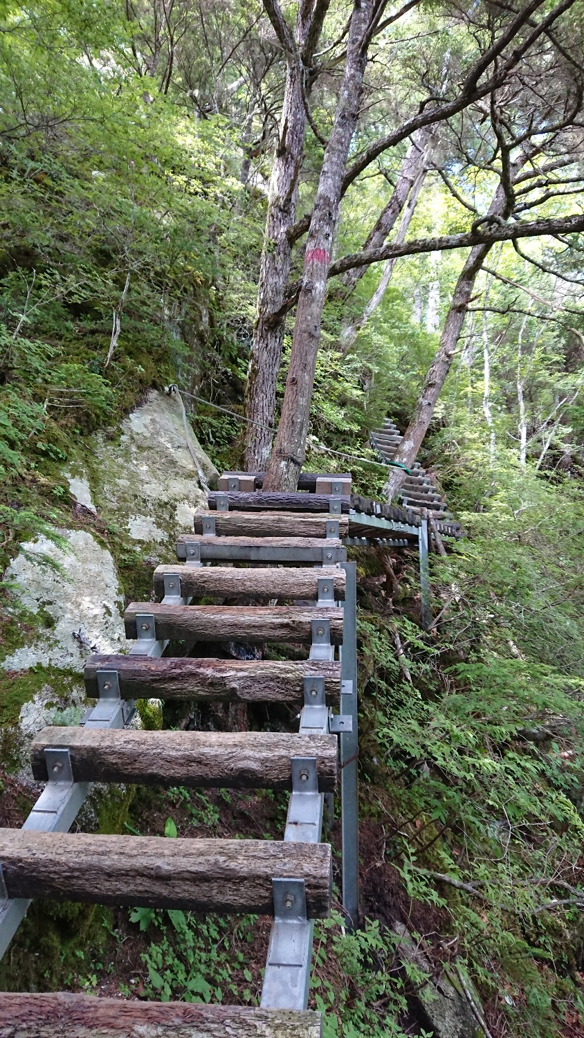 岩稜尾根エリアはハシゴと階段で高度を稼ぐ