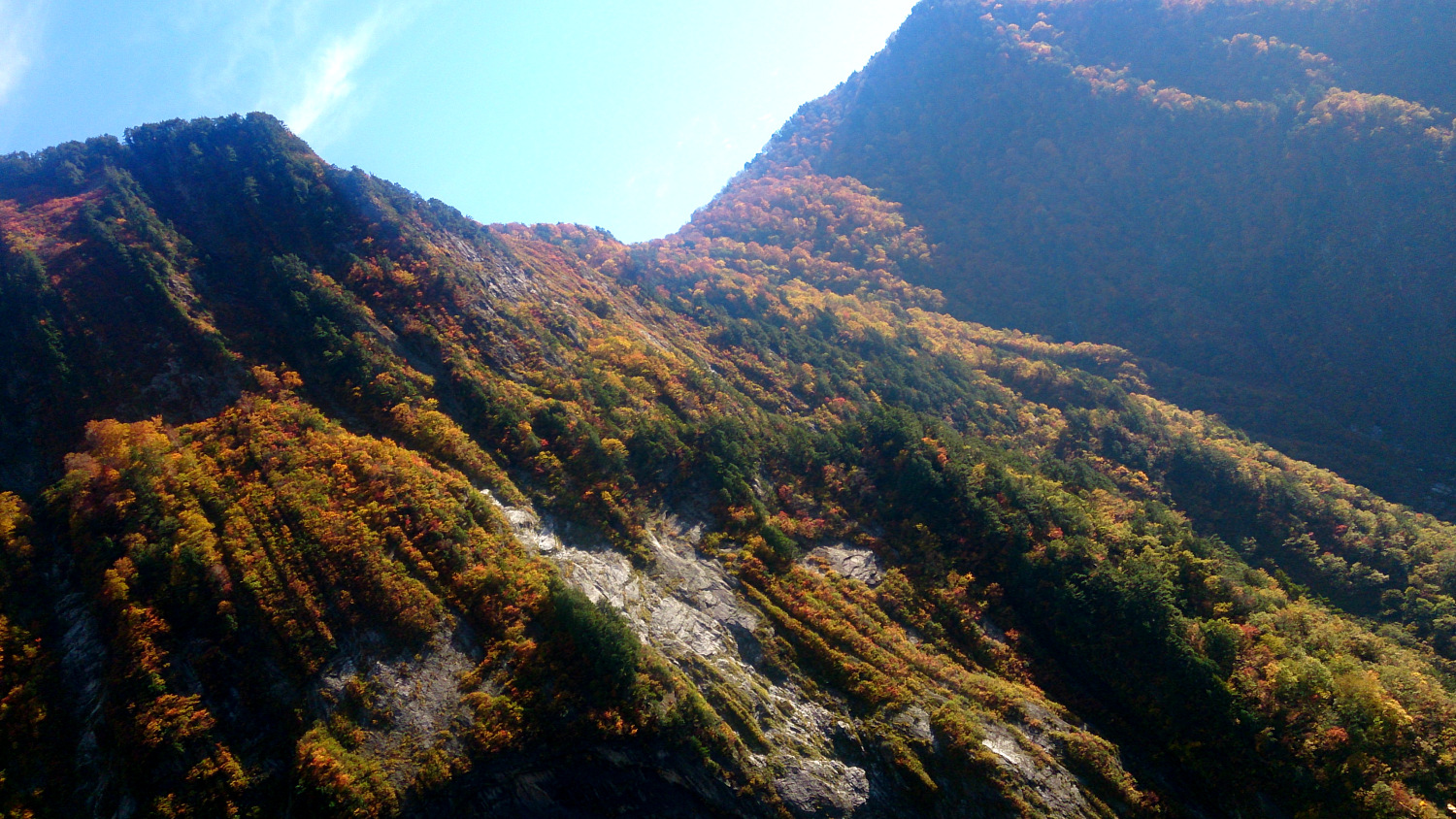 2014年10月撮影、黒部峡谷紅葉はまだもう少し